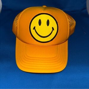 Aviator Nation Smiley Face Trucker Snapback Hat Cap Mesh Back Yellow Gold EUC